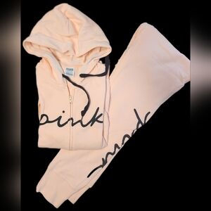Pink-Victoria Secert- Peach Zip Sweatshirt/Sweatpant Bundle